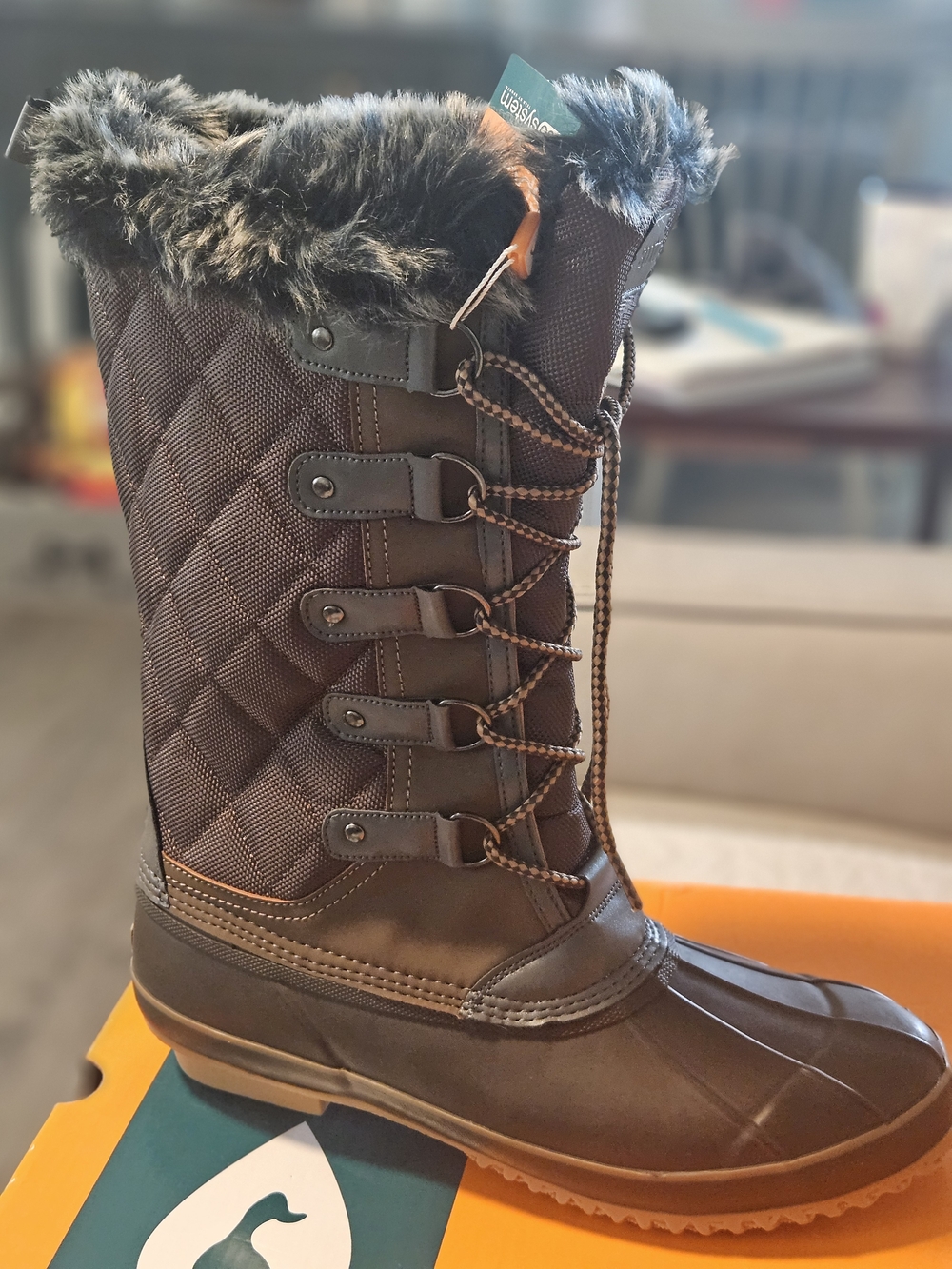 Sporto Quilted Brown Faux Fur-Trim Lace-Up Winter Boot